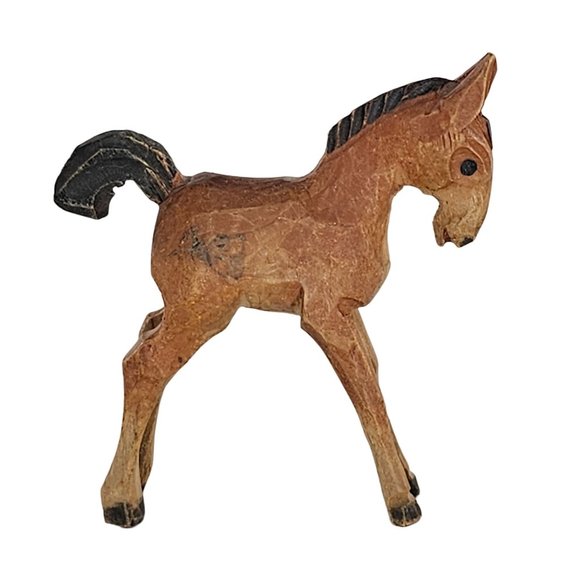 Vintage Wood Carved Foal Baby Horse Miniature Figurine Folk Art Two Toned - Picture 7 of 8